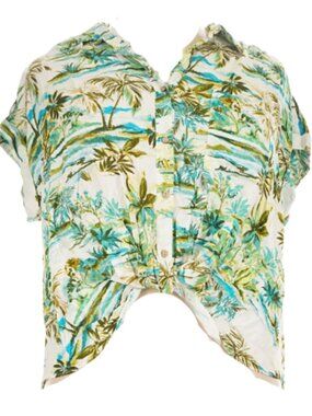 Rose & Olive Women Blouse Green Beach Palm Tie Knot New NWT Size 3X